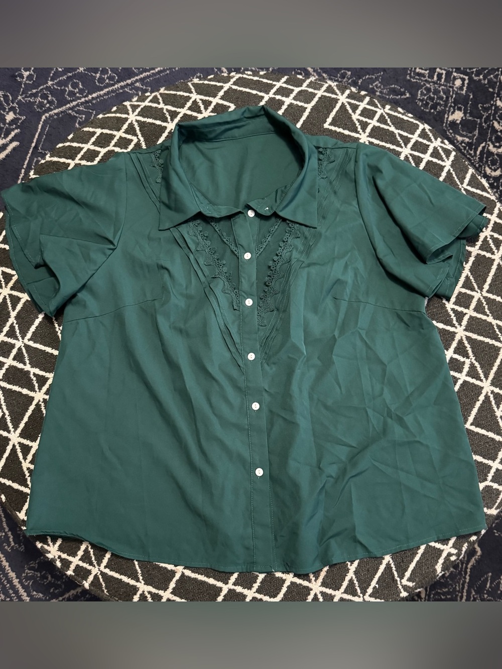SHEIN Curve Emerald Green Flutter Sleeve Blouse Lace Front Detail 3X